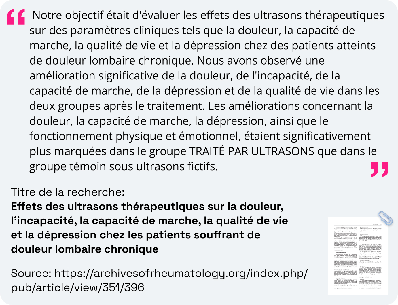 Article de recherche : Patients souffrant de lombalgie chronique